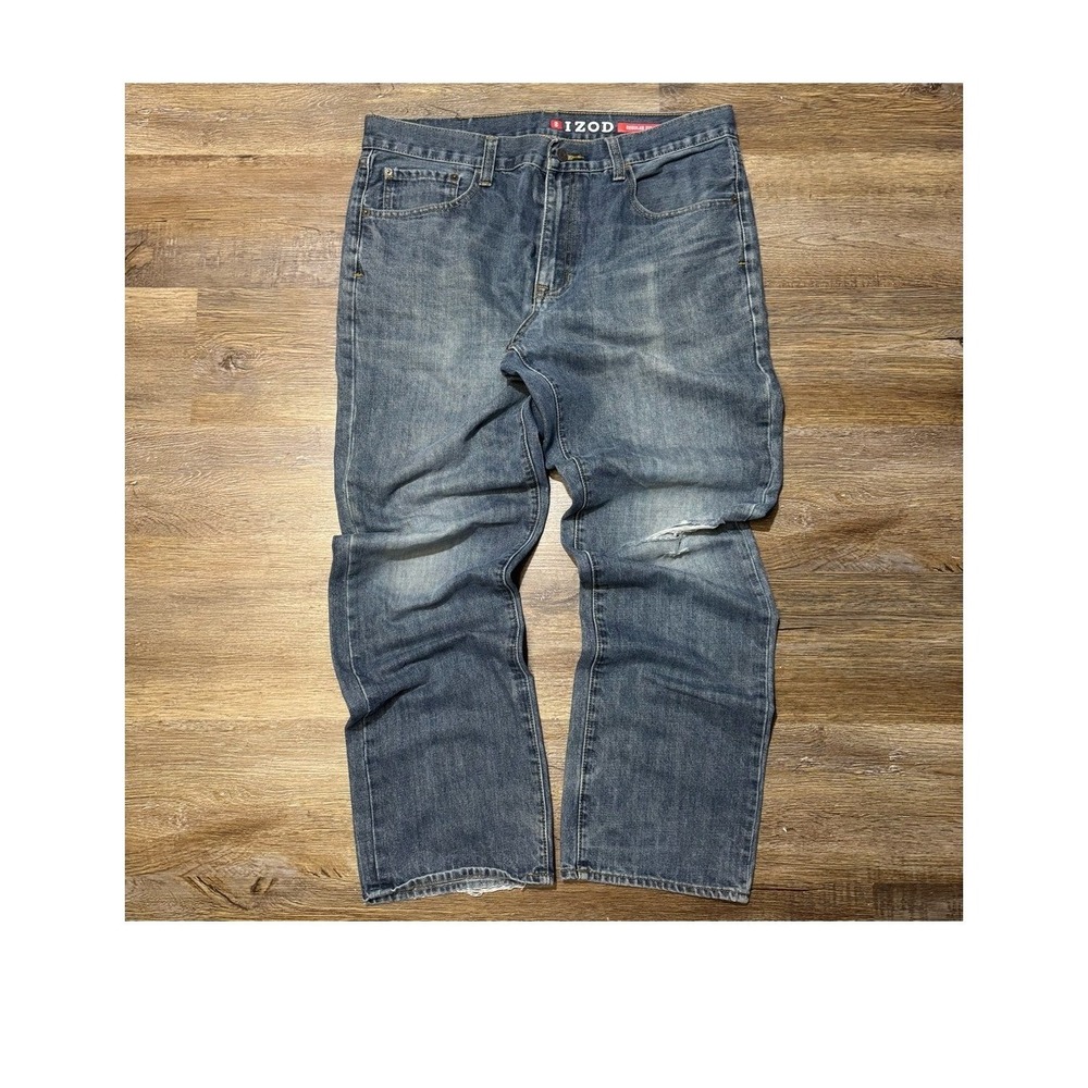 IZOD‎ Mens Regular Fit Baggy Faded Distressed Blue Jeans 36x32